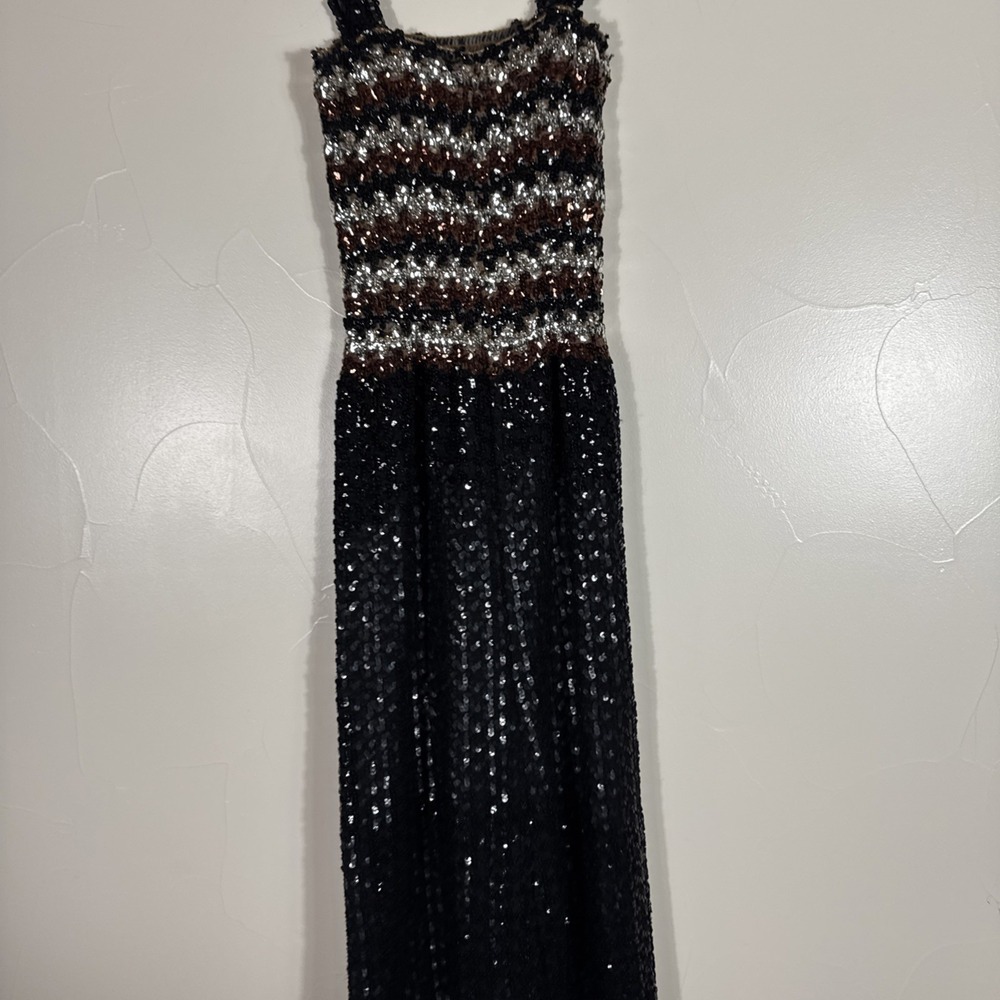 Vintage Y2K Black Brown Crochet Full Sequin Dress Whimsigoth Paper Tag 9/10 - Picture 10 of 14